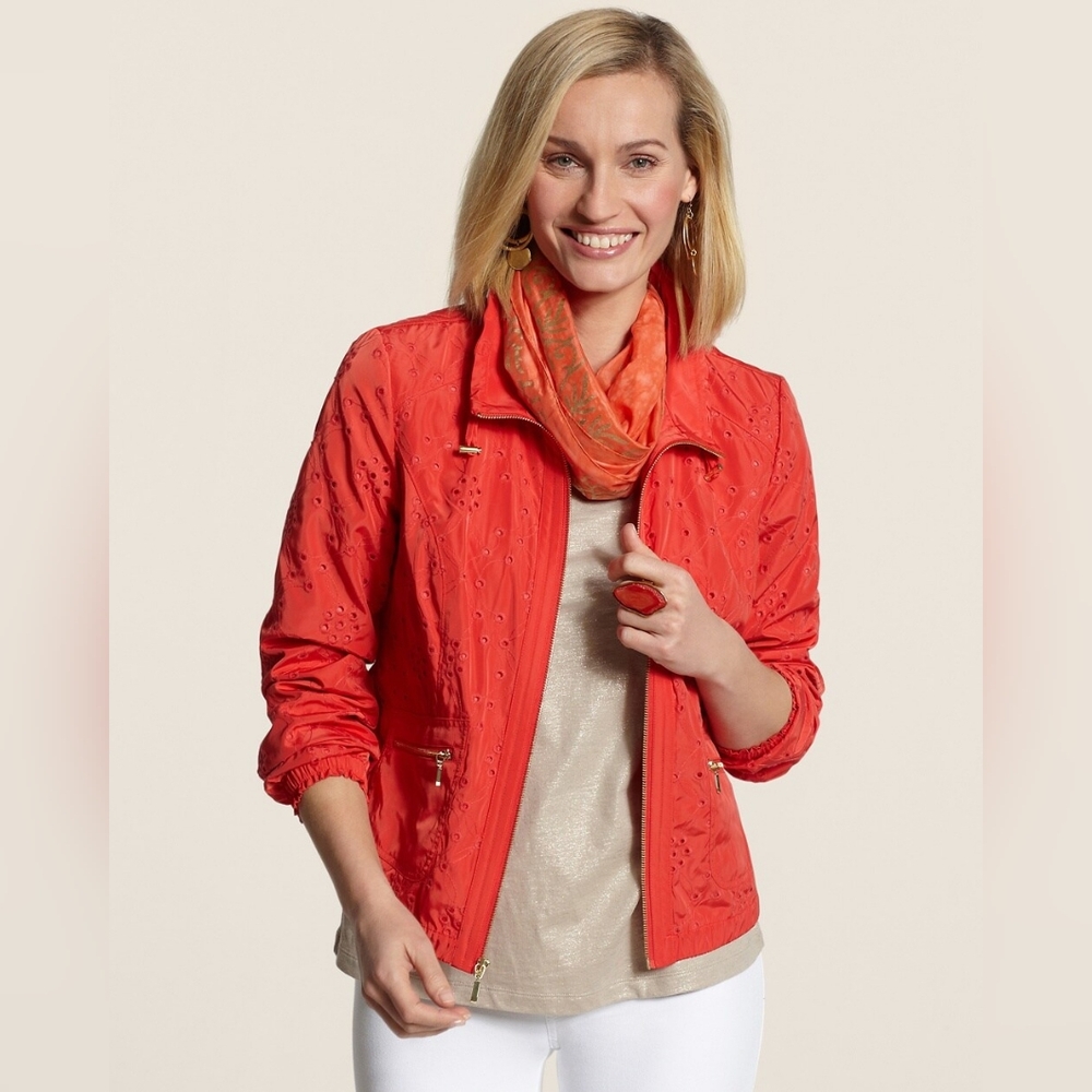 Chico's Zenergy Orange  Amelia All-Over Eyelet Jacket Women's Size Extra Large 3 - Picture 13 of 13